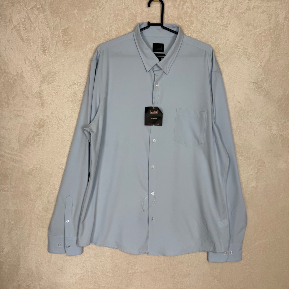 14th & Union Mens XL Trim Fit Performance Stretch Dress Shirt Light Blue NWT